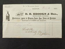 1871 antique D B BROOKS & Bro boston ma INK WRAPPING PAPERS GAMES DIARIES TWINE picture