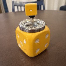 Vintage Large Yellow Dice Ashtray Ceramic Rotating Lid Collectibles Gift picture