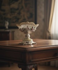 Dresden Compote Handpainted Gold Trim Scalloped Edges Limoges Bowl Antique VTG picture