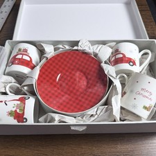 Grace’s Teaware Christmas Tea Set 4 Mugs 4 Plates Red Truck Gift Box picture