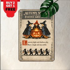 Spooky Witch Greetings Aluminum Sign BanginPrints Vintage Halloween Metal Decor picture