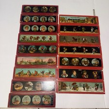 Antique Magic Lantern 2-Sided Nostalgic Glass 16 Slides, Made In Germany  picture