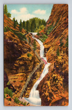 c1944 Linen Postcard South Cheyenne Canyon CO Colorado Seven Falls Waterfall picture