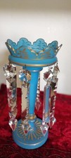 Victorian Rare French Blue Opaline Cut Glass Mantle Lusters Candles Prisms EXC picture