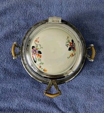 Antique 1920s Royal Rochester Waffle Iron Porcelain Floral Chrome Art Deco 12800 picture