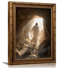 3D Textured Canvas Wall Art Vintage Carved Gold Frame Christian Jesus Resurre... picture