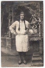 1929 Pretty woman girl Long hair Braid Beautiful face Russia Studio arcade photo picture