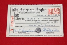 1939 The American Legion Membership Card  - Melvin Gardner,   Greenleaf Kansas picture