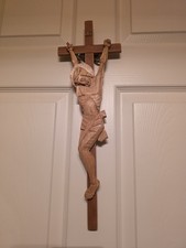 Vintage Hand Carved Wooden Crucifix JESUS on the Cross LARGE 19” picture