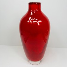 Vintage  Ruby Red Art Glass Bud Vase Hand Blown with a Clear Base Handblown 8