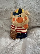 Vintage Enesco Pig Baseball Player  Piggy Bank Rare /missing Stopper picture