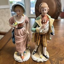 Antique Capodimonte Italian Porcelain Couple Both Are 10” Tall & 3.5” Wide Stand picture