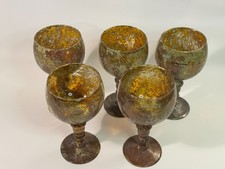Neiman Marcus Moss Agate Goblets Set 5 Vintage Hand Blown Art Glass Poland EUC picture