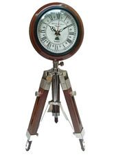 Antique Wooden Tripod Stand Table Clock Beautiful Clock Vintage Style Decor picture