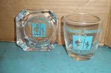 Howard Johnsons Motor Lodges Vintage Glass + Ash Tray  Turquoise picture