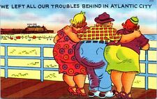 Comic Postcard BBW Fat Women We Left Our Trouble Behind in Atlantic City HE picture