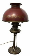 Vintage Brass Faux Gas Light Table Desk Lamp Red Metal Enamel Painted Shade picture