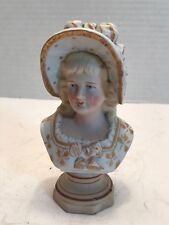 Bisque Miniature Antique Bust Figurine Woman in Gold 15 picture