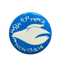 1969 Anti-Vietnam War Rally Button Tin Litho Blue White Political picture