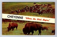 Cheyenne WY-Wyoming, Scenic Greeings, Roundup Time, Herds Vintage Postcard picture