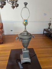 Chapman Neoclassical Brass Urn Table Lamp 25474-A Scroll Handles w/ Harp Finial picture