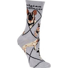 Adult Socks BELGIAN MALINOIS Dog Breed Gray size Womens Medium USA Made picture