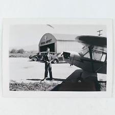 Pomona Airport Airplane Pilot Photo 1940s Vintage Original Snapshot Cars A1573 picture
