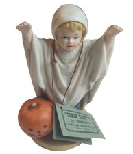 Homco Denim Days 1985 Boy With Pumpkin Bisque Porcelain Figurine With Tag New picture