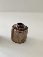 19th Century Antique Stoneware Clay Circle Salt Glazed Inkwell Bottle picture