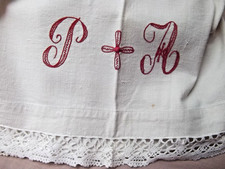 Vtg antique monogram PA French metis linen sheet 90