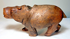 Antique Folk Art Hand Carved Wood Hippopotamus  12 inches Long picture