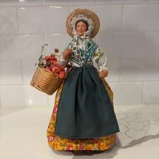 Vintage Santon de Provence French Folk Art Doll Clay Face Wood Base Made France picture