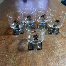Vintage C&O Railroad Chessie The Kitten Glasses Square Footed Base - Set of 5 picture