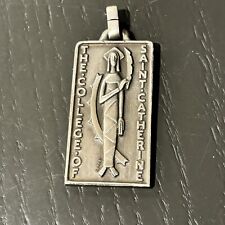 Large Heavy St Catherine St Kate's Uni Pewter Vtg Religious Medal Pendant ~51g picture