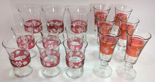 Vintage Set Of 15 Ruby Red Cranberry Flash With Etched Grapes And Leaf Motifs picture