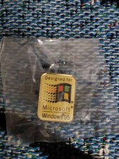 Vintage 1995 Designed for Microsoft Windows 95 Enamel Lapel Pin Promo Sealed NOS picture