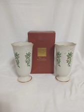 Lenox Holiday Dimension Vase Set Of 2 NEW BOXED Pierced Bud Vase Holly Berry 7