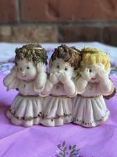Vintage Three Wise Angel Babies Figurine Hear See Speak No Evil Cherubs picture