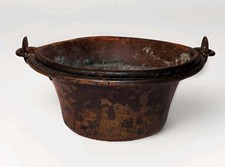 Antique French Copper Cauldron Pot 10.5” Villedieu Stamped 42oz Wrought Iron picture