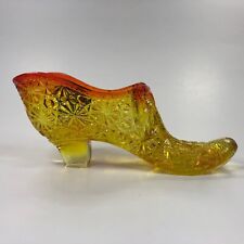 Kanawha Glass Amberina Daisy & Button Slipper Shoe Cadmium Glow Bow Figurine USA picture