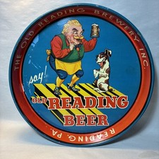 Vintage “say” OLD READING BEER tray, bartender teaching dog to speak 1930s picture