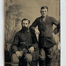 Antique Tintype Photograph Handsome Working Class Men Beard Affectionate picture