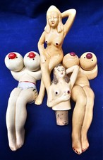 Vintage Japanese Figural Bottle Stoppers & Salt Pepper Shakers Risqué Barware  picture