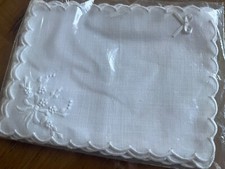 Vtg White Elegant Bow & Floral Bouquet  COCKTAIL Napkins set of 6 Embroidered picture