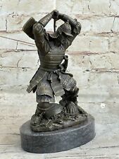 VERY FINE Japanese 100% Bronze Sculpture Figures of Samurai Marble Platform Gift picture