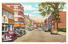 Claremont NH Pleasant Street Scene Shops Businesses Classic Cars c1940s Postcard picture