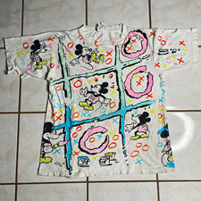 TRASHED Vintage 90s Disney AOP Tic Tac Toe Mickey Mouse Unisex T-Shirt SZ XLarge picture