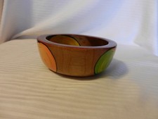 Vintage Hand Carved Round Small Bowl with Fruits Gloss Finish Huatulco picture