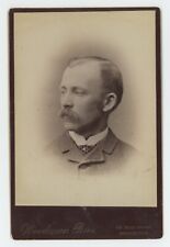 Antique Circa 1880s Cabinet Card Profile Handsome Man With Mustache Brockton, MA picture
