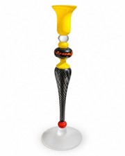 Signed Ioan Nemțoi Blown Art Glass Candlestick Holder - Yellow, Black & Red picture